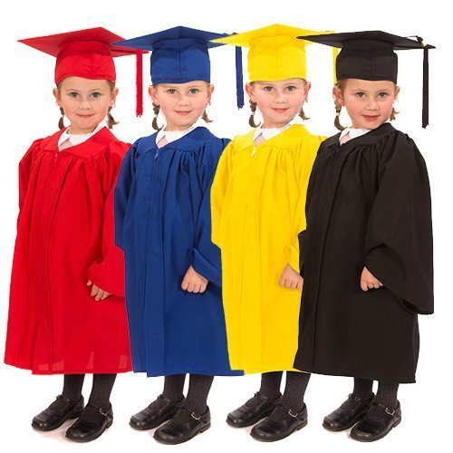 Four Children in different colour graduation gowns