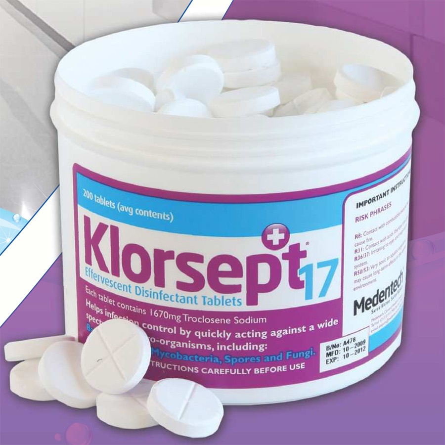 Disinfectant Tablets NEW Klorsept Bleach 6 x 200 Effervescent Chlorine 